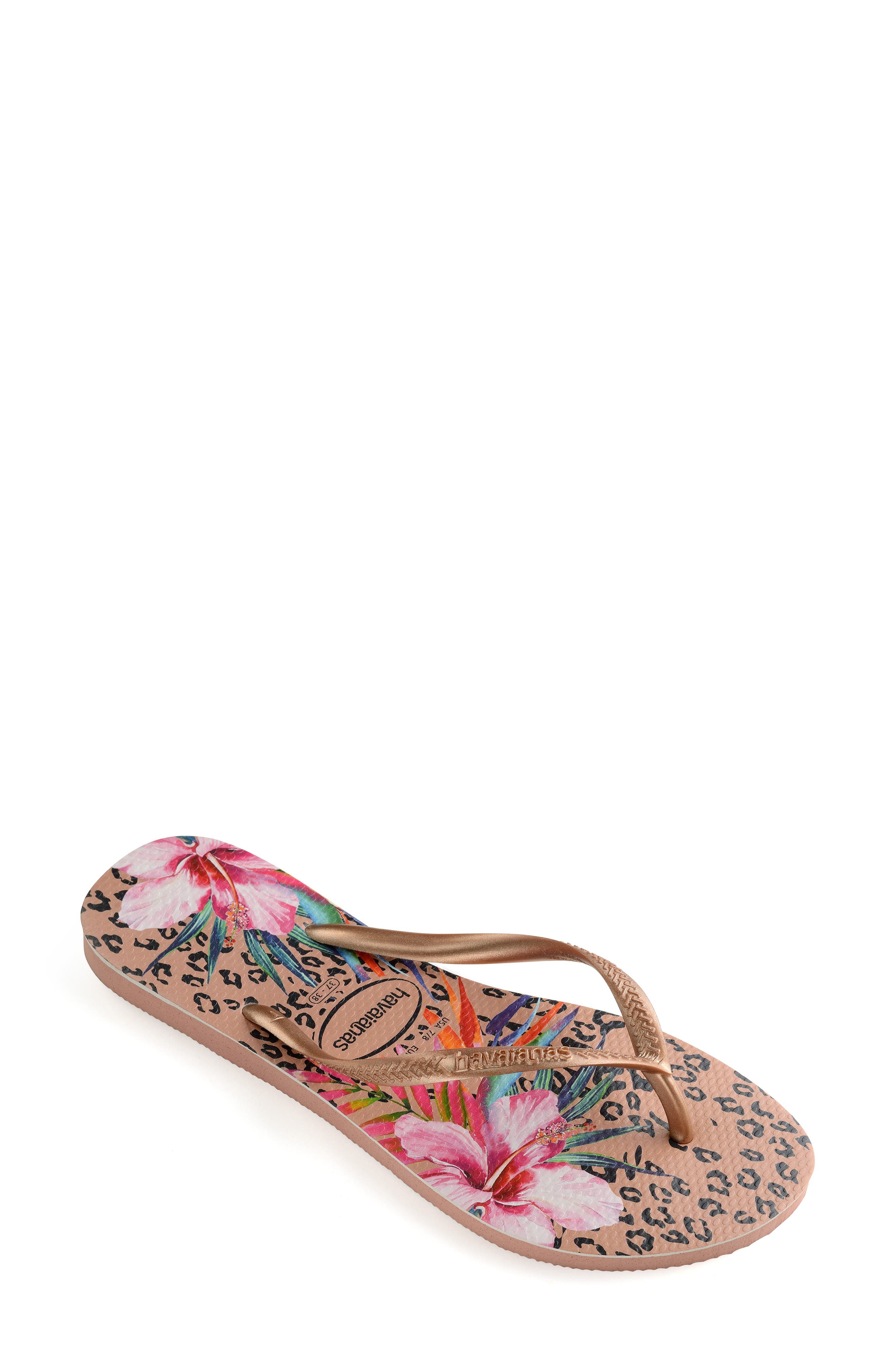 Slim Animal Floral Flip Flop, Alternate, color, CROCUS ROSE