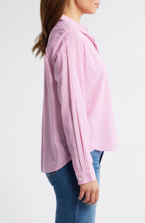 Beachlunchlounge Candy Stripe Cotton Blend Button-up Shirt In Hollywood Cerise