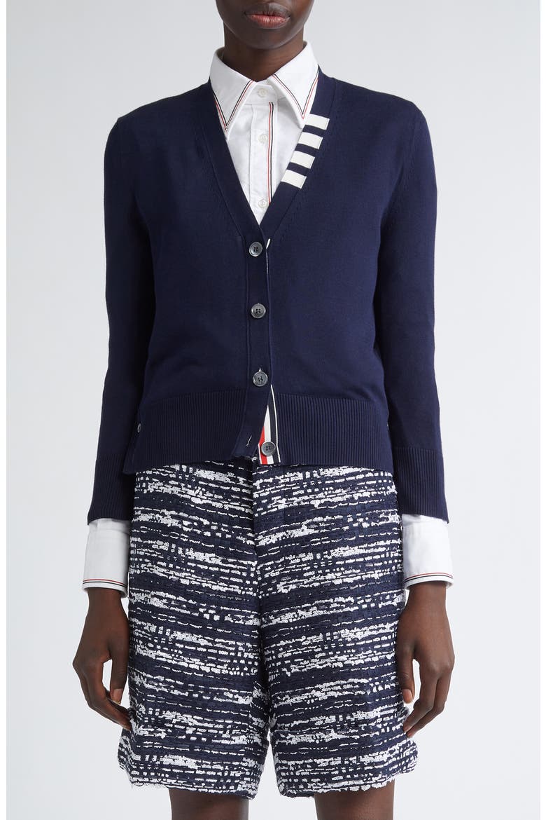 Jersey Stitch V-Neck Cotton Cardigan, Main, color, NAVY