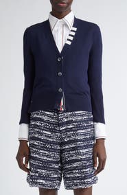 Thom Browne Jersey Stitch V-Neck Cotton Cardigan