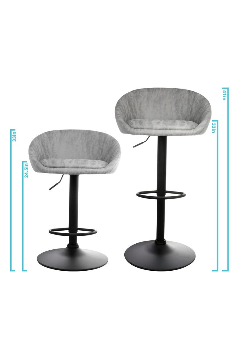 2 Piece Cloth Adjustable Bar Stool Set, Alternate, color, Gray