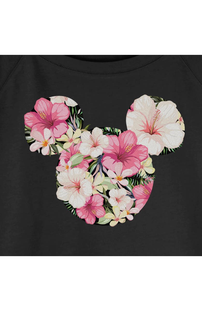 Mickey & Friends Junior's Mickey & Friends Pink Floral Logo  Sweatshirt, Alternate, color, Black