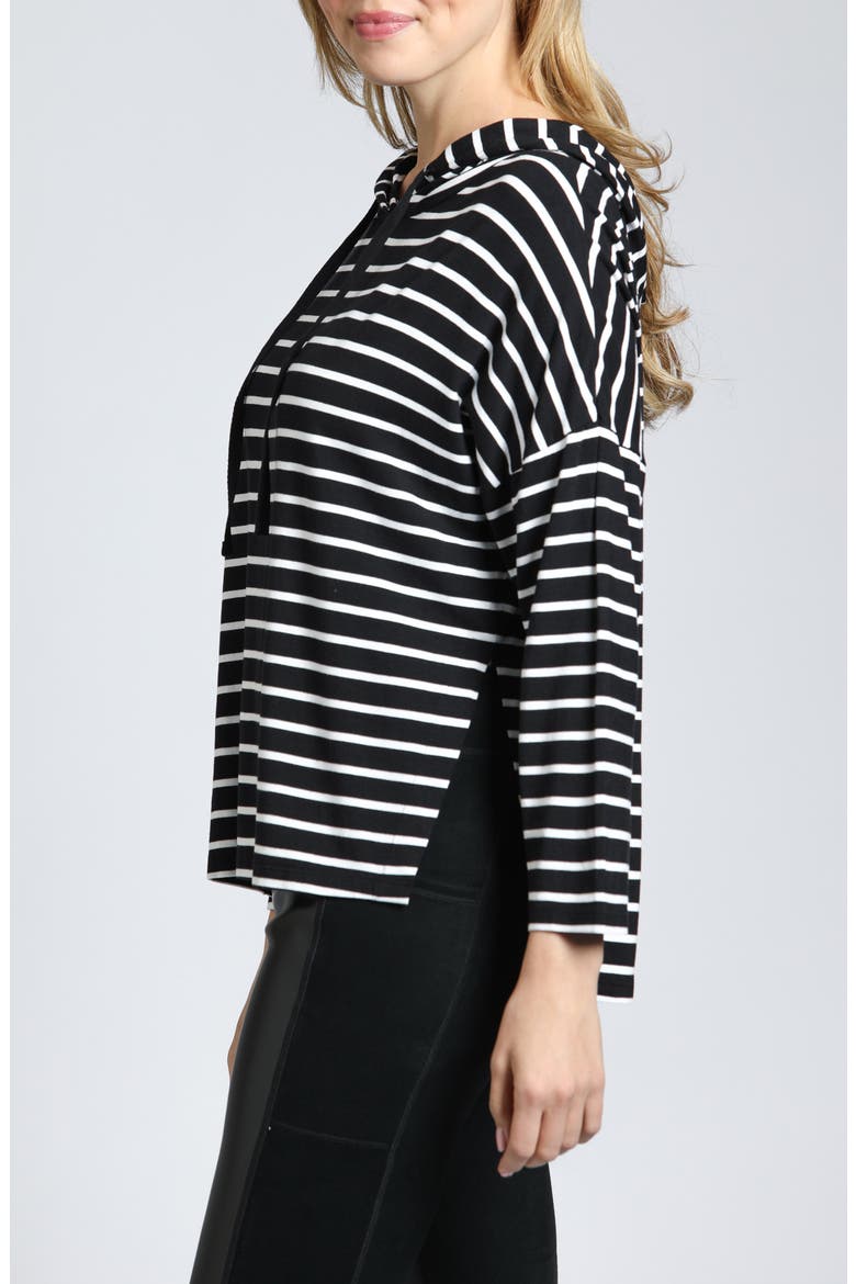 Stripe Side Slit Hoodie, Alternate, color, BLACK/ WHITE STRIPE