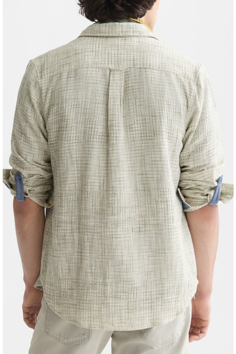 Woven Waffle Button-Up Shirt, Alternate, color, OIL GREEN