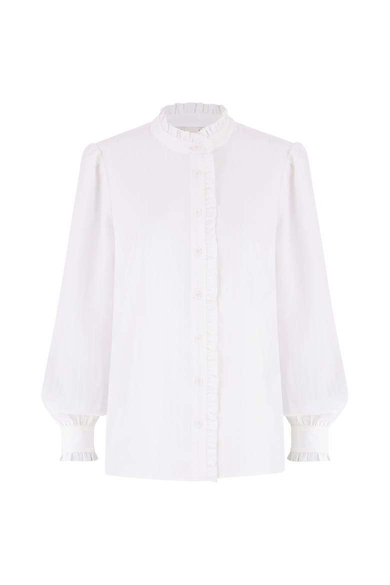 Frill High Neck Shirt, Alternate, color, White