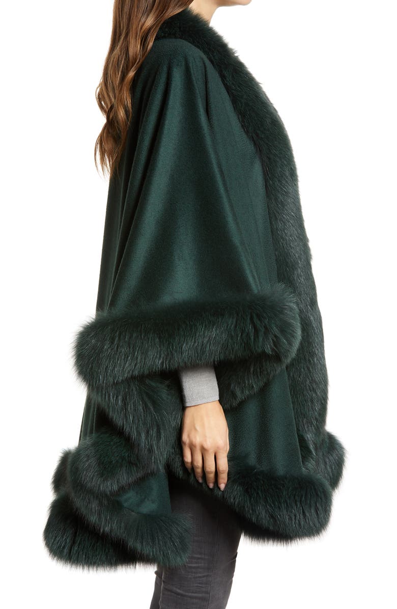 Sofia Cashmere Genuine Fox Fur Trim Cashmere Cape, Alternate, color, 