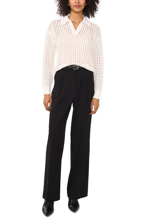 Shop Vince Camuto Johnny Collar Mesh Stitch Sweater In Antique White