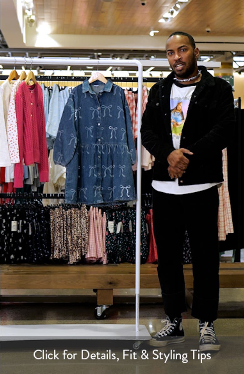 Kids' Bow Diamante Long Sleeve Denim Shirtdress, sales video thumbnail