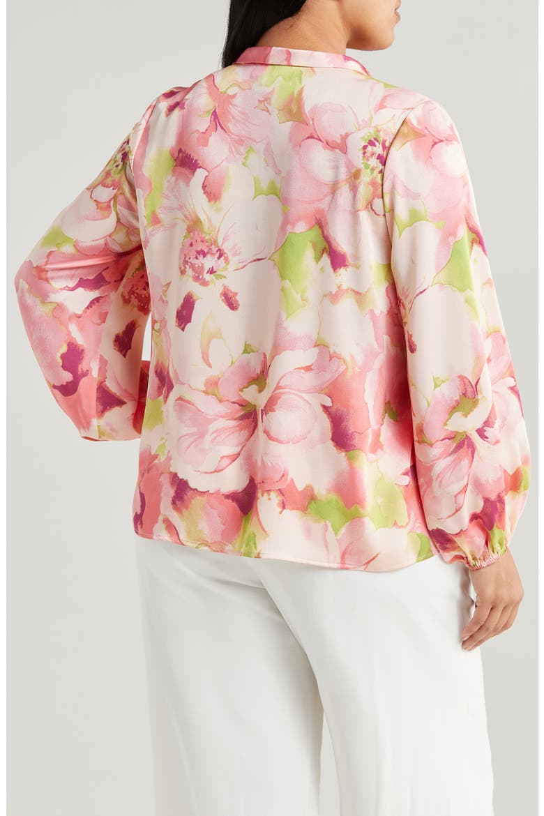 Floral Bow Neck Charmeuse Top, Alternate, color, PEACH WATERCOLOR