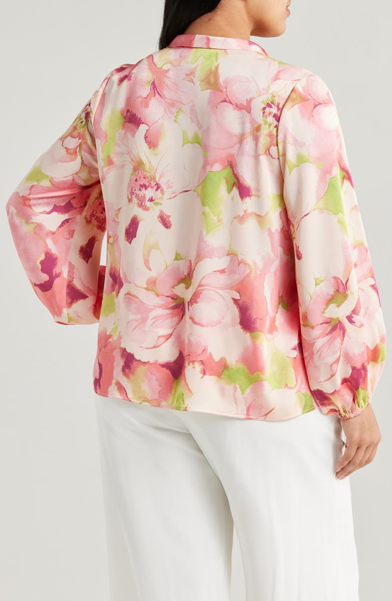 Tahari ASL Floral Bow Neck Charmeuse Top, Alternate, color, Peach Watercolor