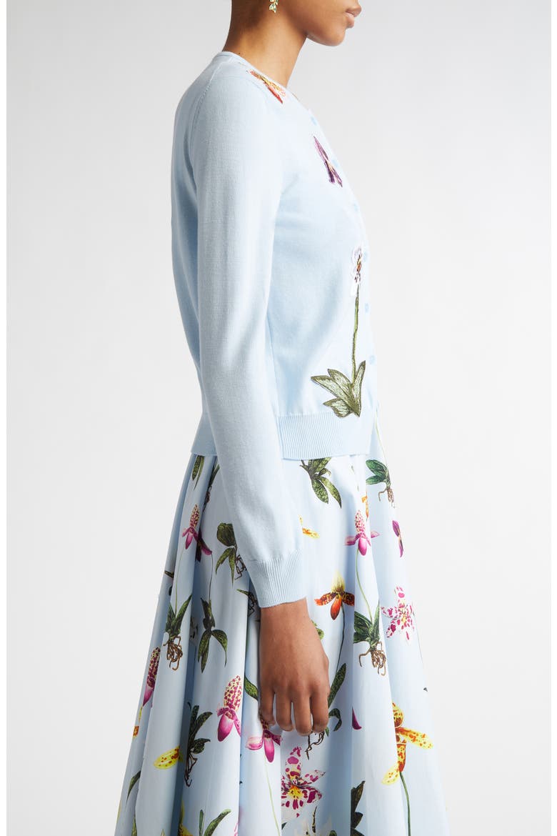 Orchid Embroidered Virgin Wool Cardigan, Alternate, color, LIGHT BLUE