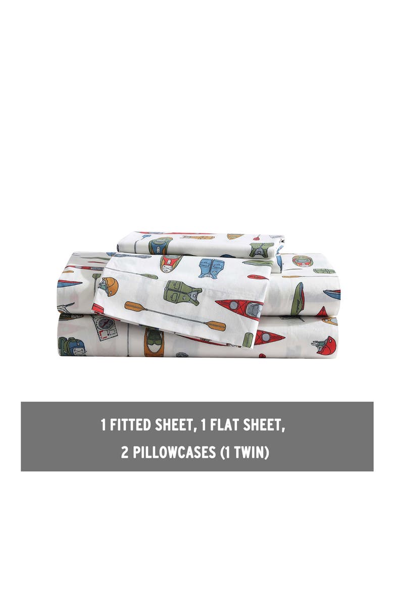 Kayak Adventure Cotton Sheet Set, Main, color, WHITE/ RED/ BLUE