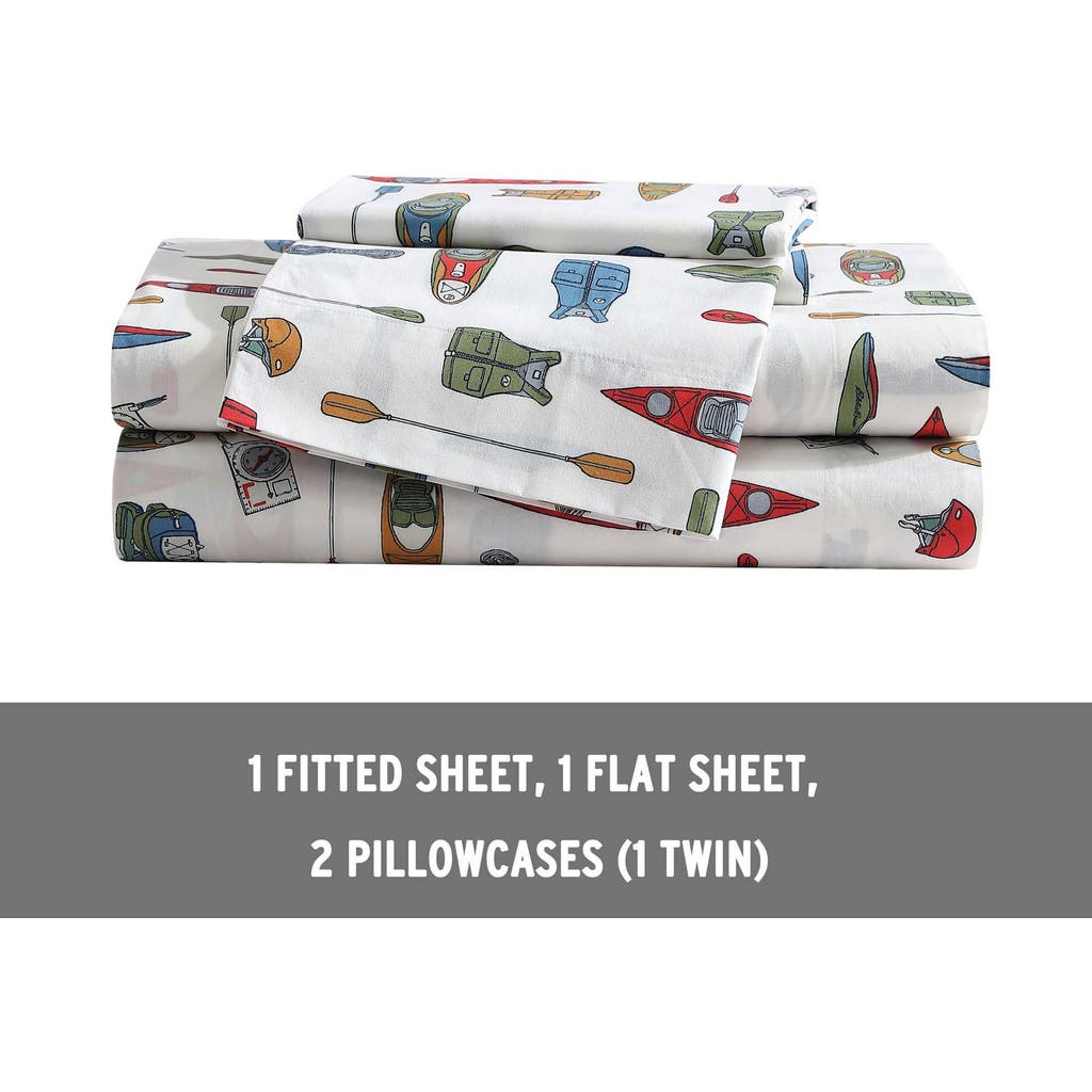 Eddie Bauer Kayak Adventure Cotton Sheet Set In White/red/blue