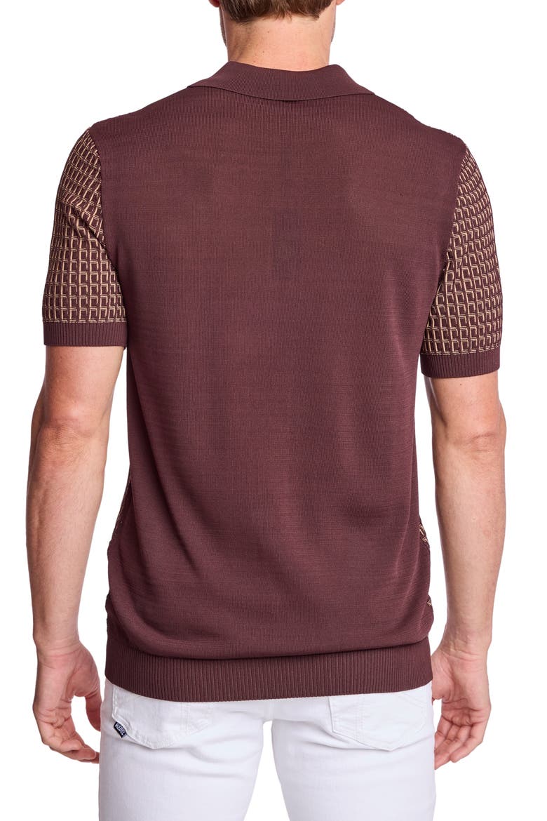 Trim Fit Geometric Knit Polo, Alternate, color, GANACHE & TAN