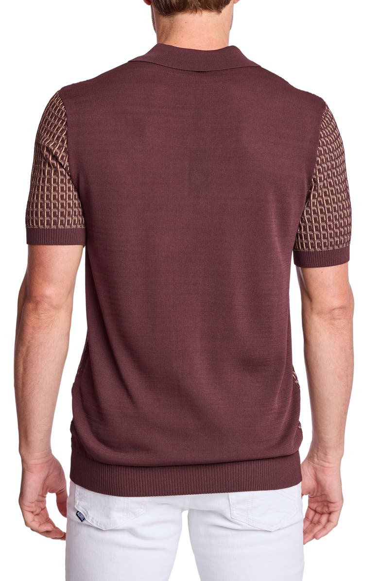PAISLEY & GRAY Trim Fit Geometric Knit Polo, Alternate, color, Ganache & Tan