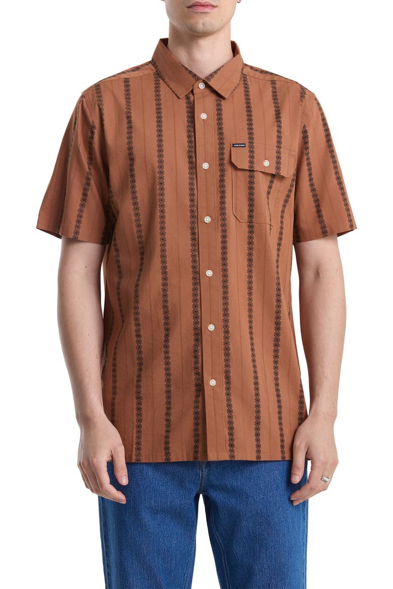 Whitworth Stripe Short Sleeve Button-Up Shirt, Main, color, RAWHIDE