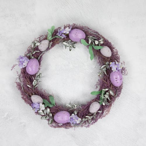 Northlight Speckled Egg Floral Easter Twig Wreath In Purple