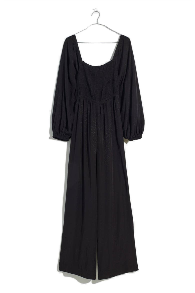 Lucie Star Jacquard Tie Back Long Sleeve Jumpsuit, Alternate, color, TRUE BLACK