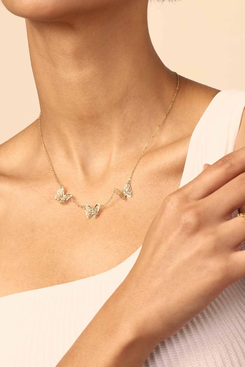 14K Yellow Gold Social Butterfly Necklace, Alternate, color, Yellow Gold