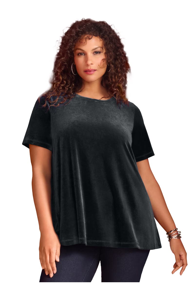 Roaman's Velour Swing Tee, Main, color, Black