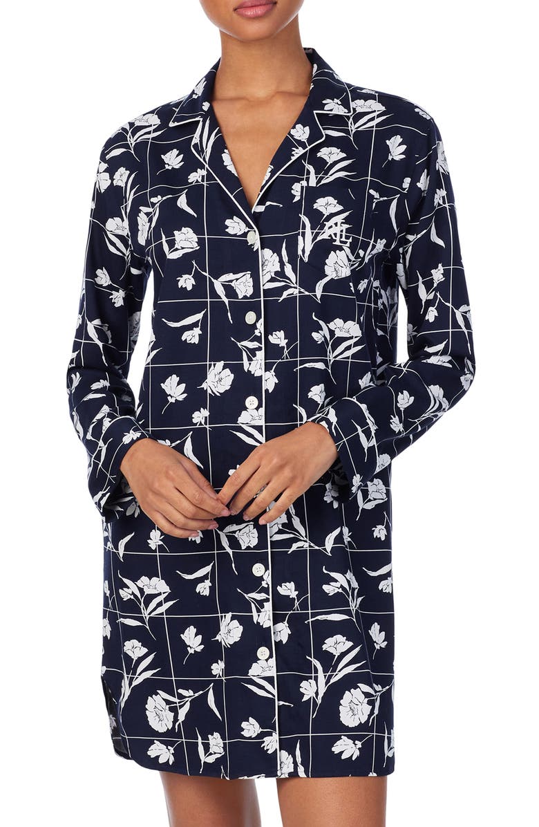 Lauren Ralph Lauren Print Cotton Blend Sleep Shirt, Main, color, 