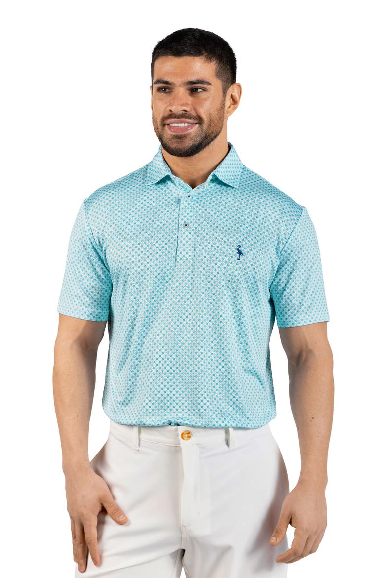 Geometric Floral Print Performance Polo, Alternate, color, SPEARMINT