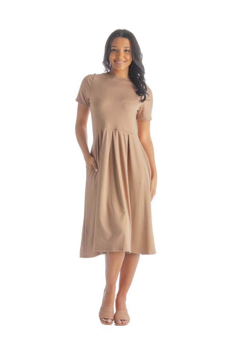 Midi Dress with Short Sleeves and Pocket Detail, Main, color, Taupe