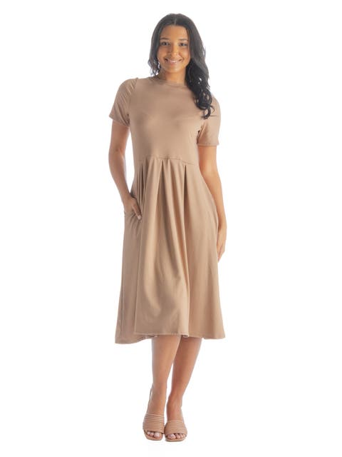 Midi Dress with Short Sleeves and Pocket Detail