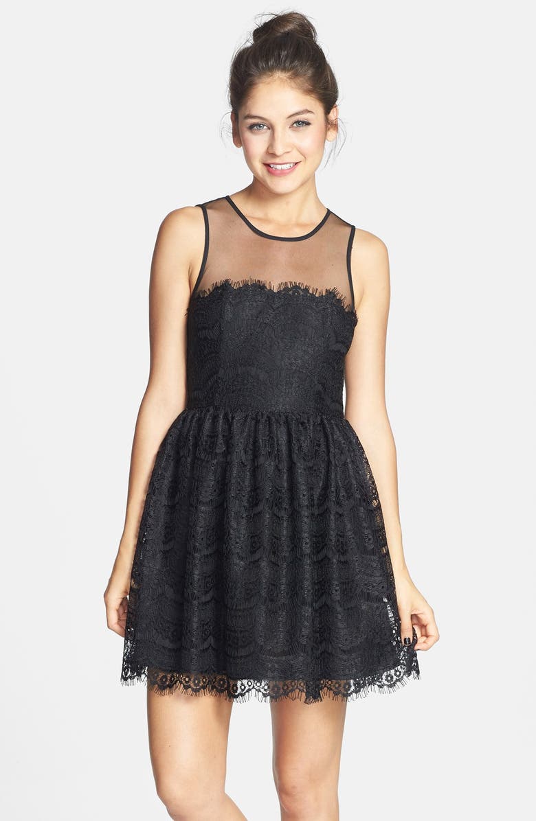 En Crème Eyelash Lace Skater Dress, Main, color,