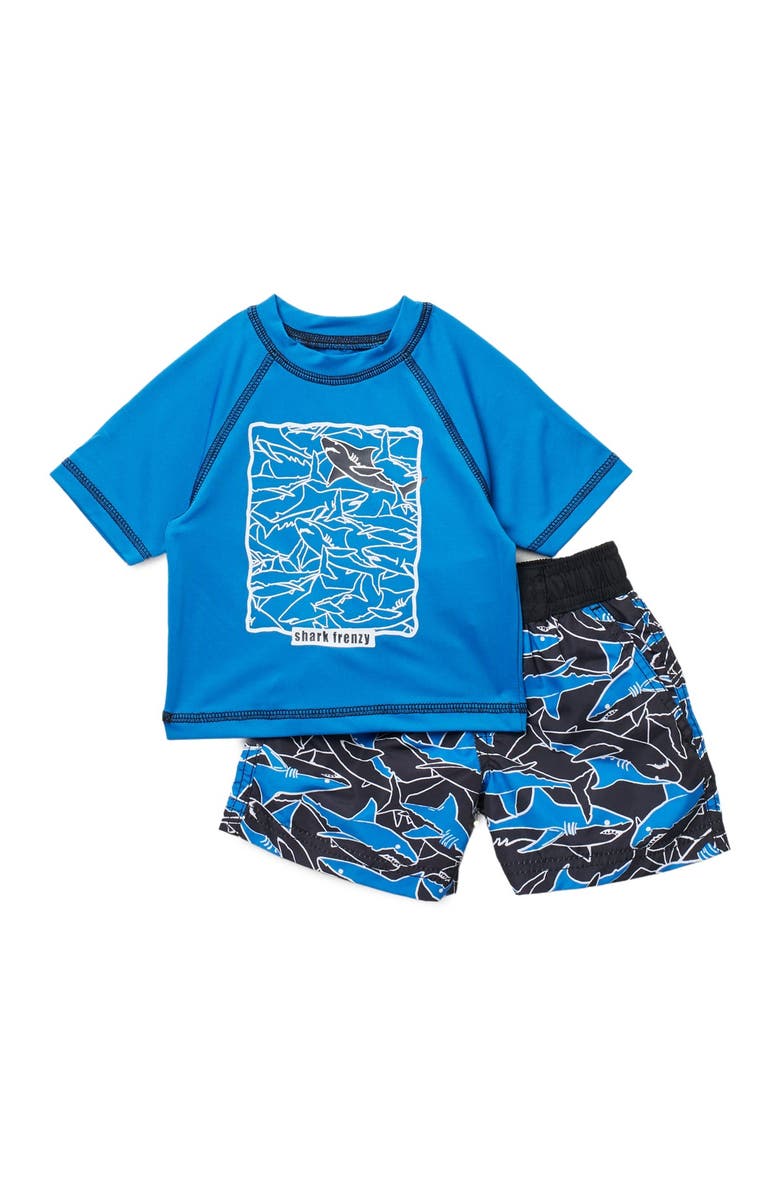 IXTREME Shark Frenzy Rashguard Top & Swim Shorts Set, Main, color, 