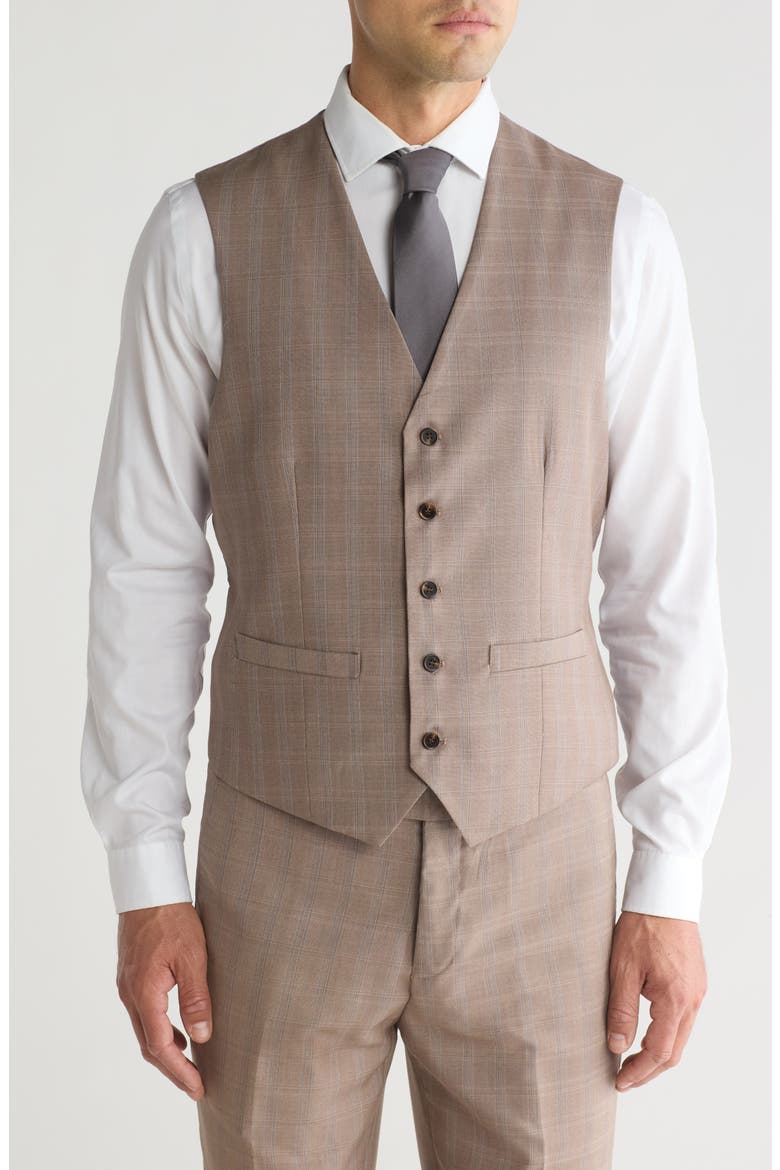 Slim Fit Check Three Piece Suit, Alternate, color, LIGHT BROWN