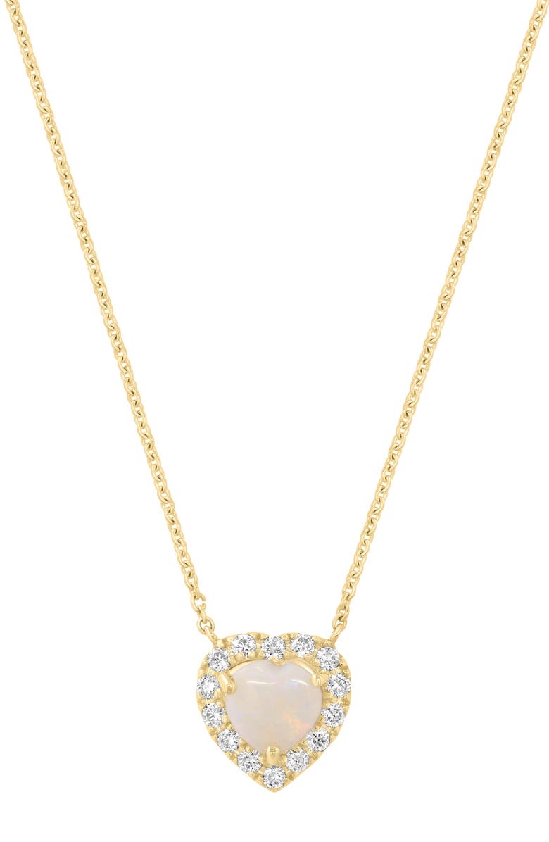 EFFY Opal Heart & Diamond Halo Pendant Necklace, Alternate, color, White