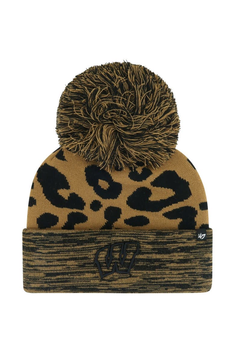Women's '47  Brown Wisconsin Badgers Rosette Cuffed Knit Hat with Pom, Main, color, Brown