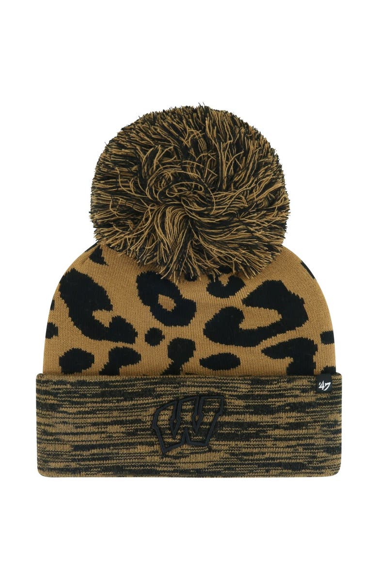 '47 Women's '47  Brown Wisconsin Badgers Rosette Cuffed Knit Hat with Pom, Main, color, Brown