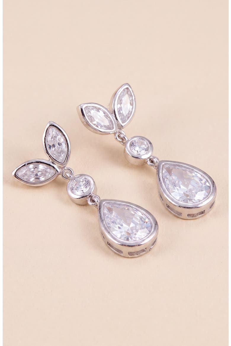 Crystal Leaf-Inspired Drop Earrings, Alternate, color, Silver