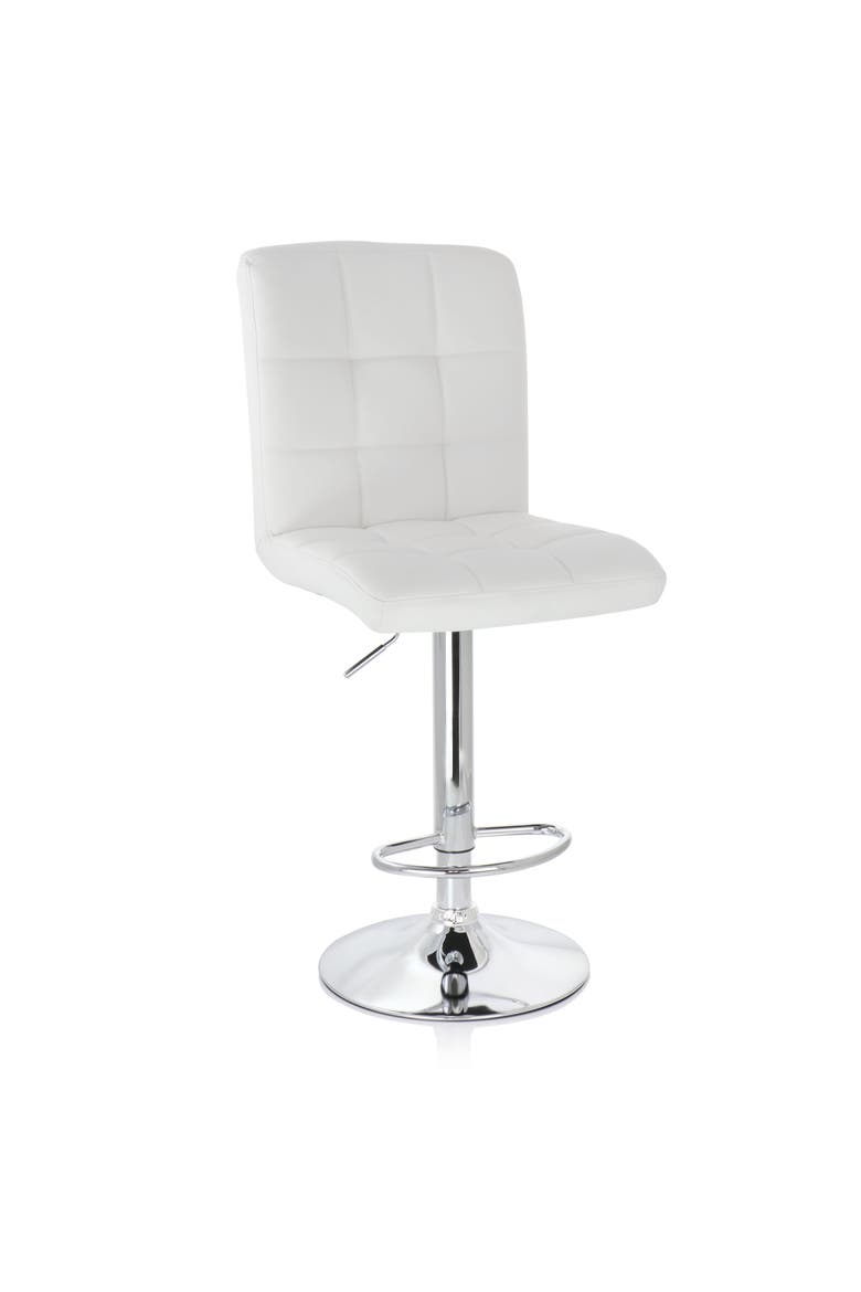 2 Piece Square Tufted Faux Leather Adjustable Bar Stool, Alternate, color, White