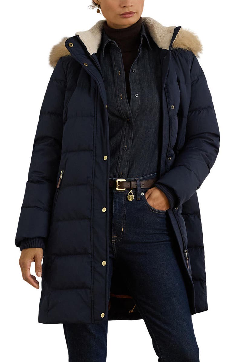 Lauren Ralph Lauren Heritage Down & Feather Fill Puffer with Faux Fur Trim Removable Hood, Main, color, 