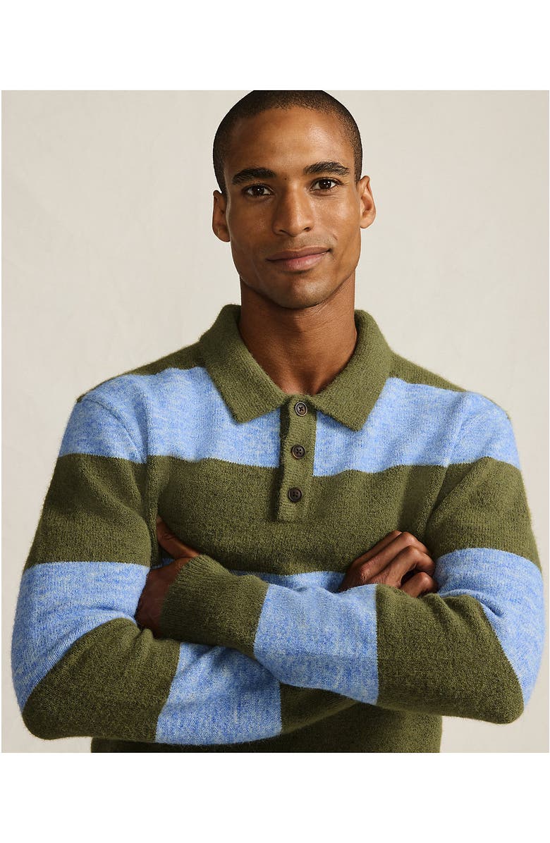 Lands' End Long Sleeve Fuzzy Sweater Polo, Alternate, color, Olive Drab Heather Stripe