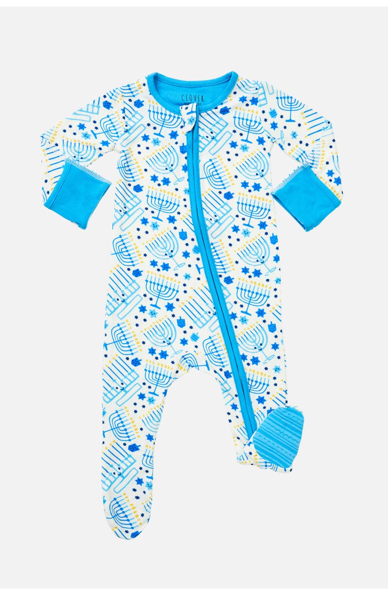 Clover Baby & Kids Soft & Stretchy Zipper Footie - Hanukkah Menorahs, Main, color,