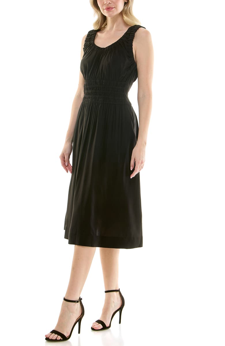 Nicole Miller Smocked Waist Tank Dress, Alternate, color, Very Black