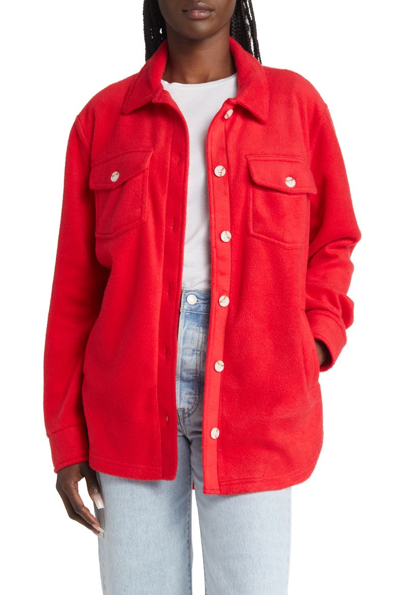 Plaid Polar Fleece Shacket, Main, color, RED