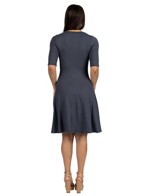 24seven Comfort Apparel Maternity Knee Length A-line Elbow Sleeve Dress In Gray