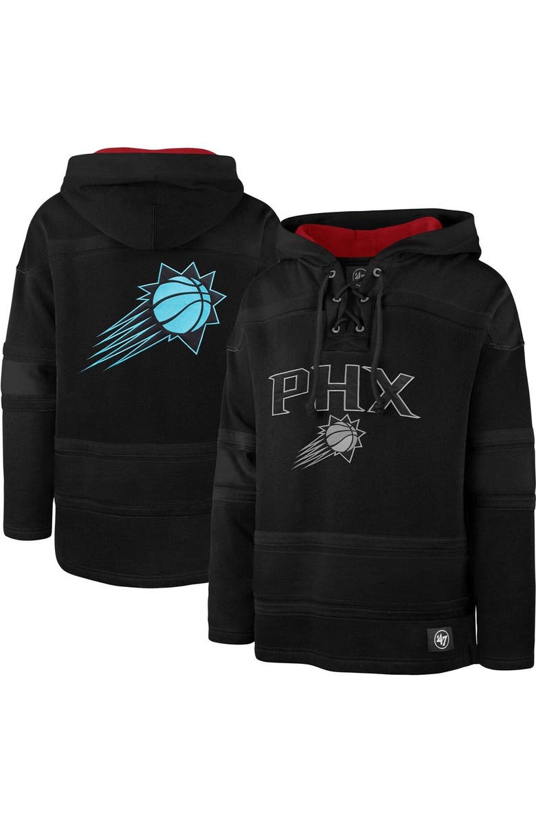 '47 Men's '47 Black Phoenix Suns 2022/23 Pregame MVP Lacer Pullover Hoodie - City Edition, Main, color, 