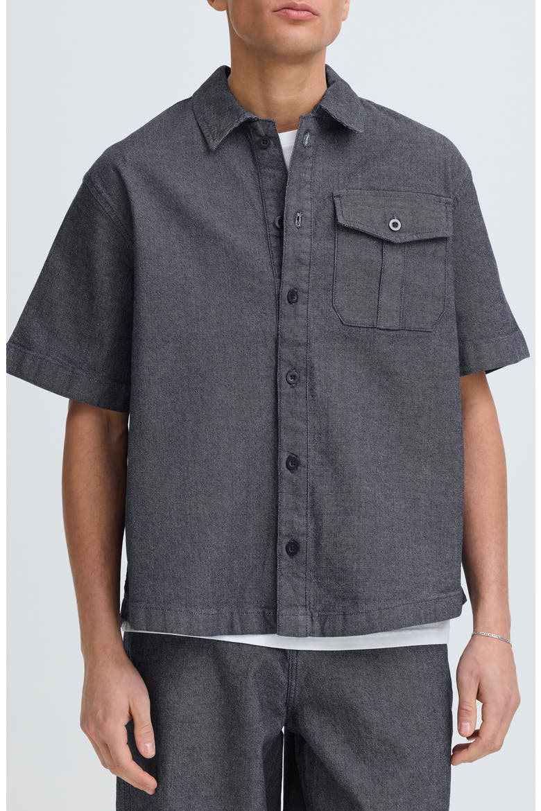 Tanner Short Sleeve Stretch Denim Button-Up Shirt, Main, color, BLUE WASH DENIM