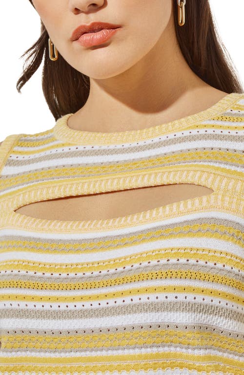 Ming Wang Cold Shoulder Crop Top In Pale Marigold/limestone/white