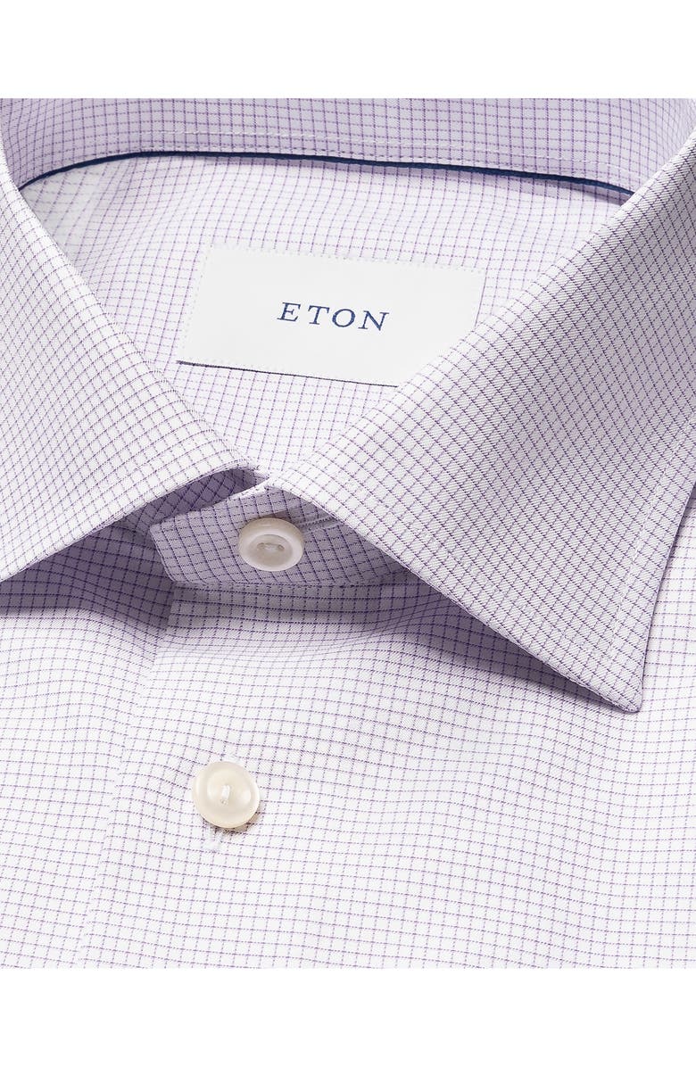 Eton Contemporary Fit Check Cotton Twill Dress Shirt, Alternate, color, Light Purple
