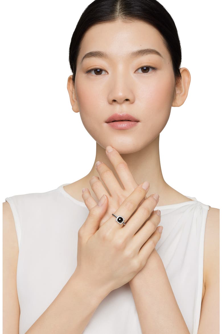 Petite Chatelaine® Pavé Bezel Ring with Semiprecious Stone and Diamonds, Alternate, color, SILVER PAVE/ BLACK ONYX