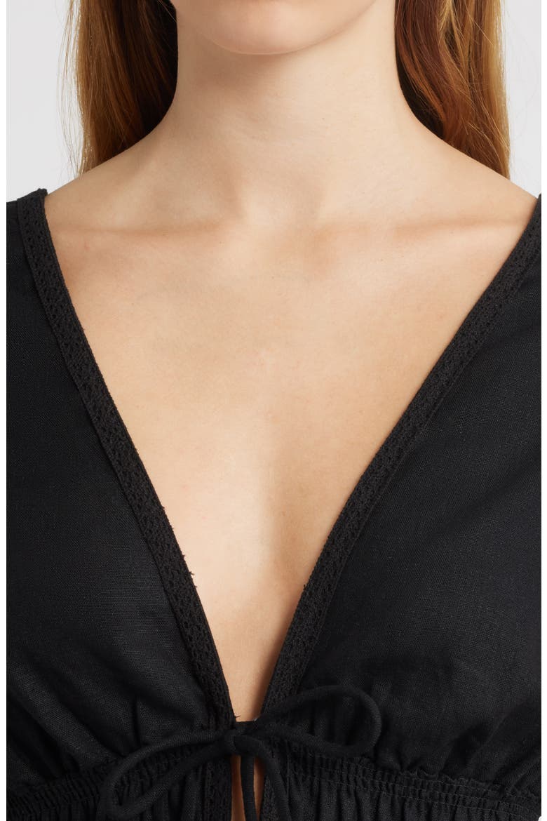Clara Tie Front Linen Blend Top, Alternate, color, BLACK