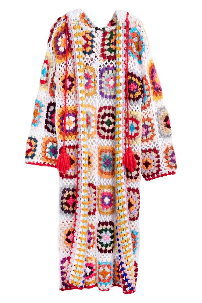 Hooded Square Crochet Ruana, Main, color, WHITE COMBO
