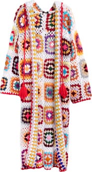 SAACHI Hooded Square Crochet Ruana